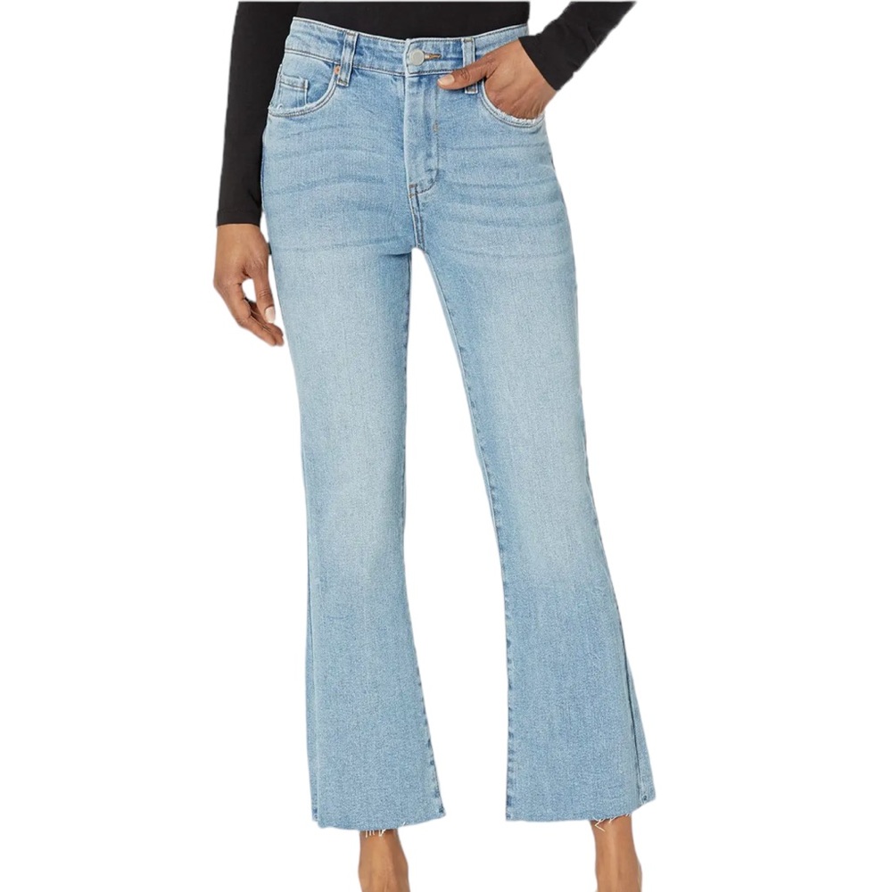 NWT BLANK NYC The Varick Kick Flare Cropped Jeans Light Wash Raw Hem Distressed